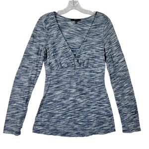 Express Shirt Womens M Black Blue Marled V-Neck Long Sleeve‎ Knit Top Blouse
